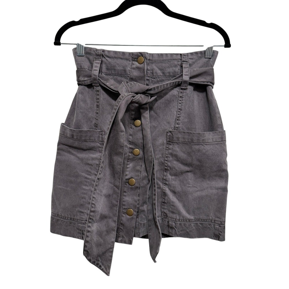 Young Fabulous & Broke Women Gray Paperbag‎ Waist Button Front Mini Skirt S NEW
